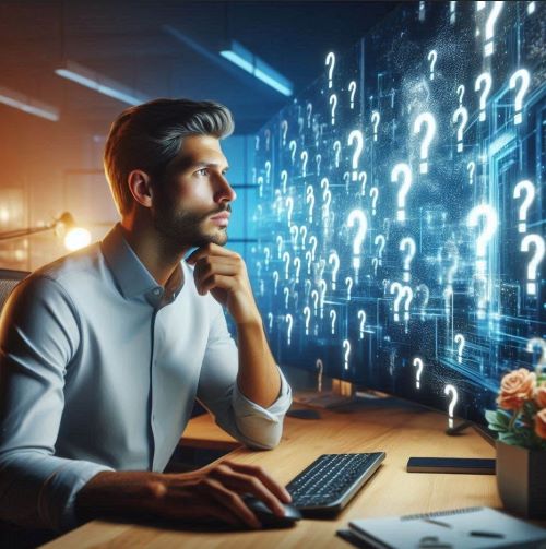 Un homme réfléchissant à quel vidéoprojecteurs choisir