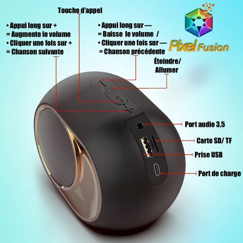 Enceinte design bluetooth décorative portable extérieur sans fil subwoofer - Les boutons et ports