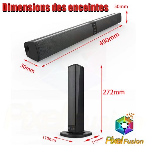 Enceintes Bluetooth stéréo surround détachables convertible en barre de son rechargeable - Dimensions enceintes